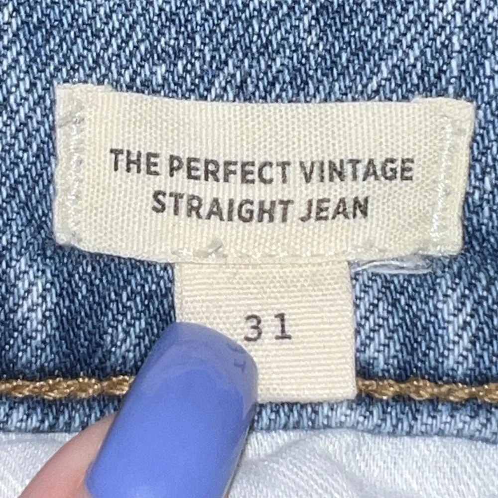 Madewell The Perfect Vintage Straight Jean in Kingsbury Wash Knee-Rip Edition 31